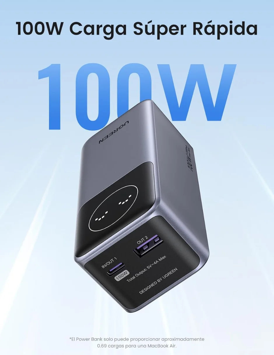 Nexode Ugreen Power Bank 12,000mAh 100W with Digital Display Gray