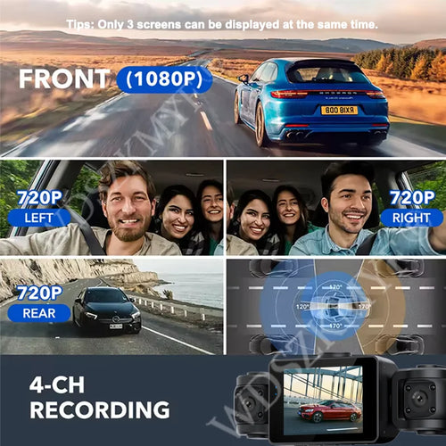 3/4 Channels 360° DashCam WIFI Video Recorder 1080P