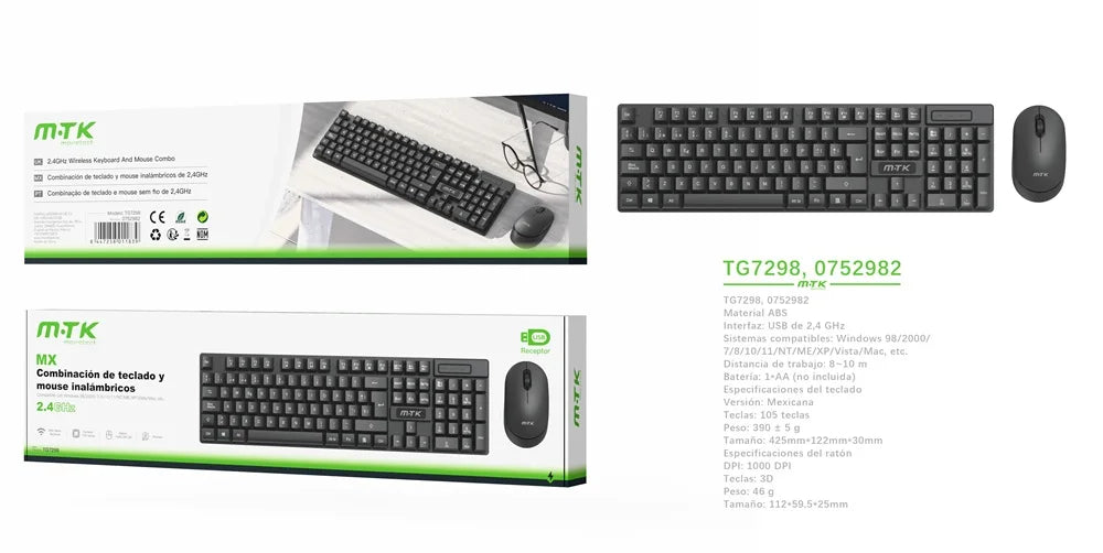 Mtk 2.4Ghz Wireless Teclado y Mouse Kit