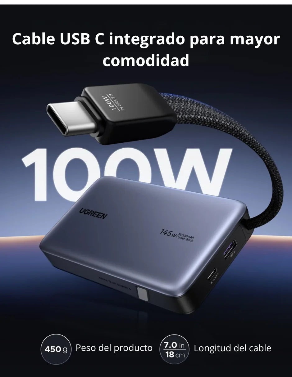 Power Bank Ugreen 145w 20000mah Nexode Cable Type C