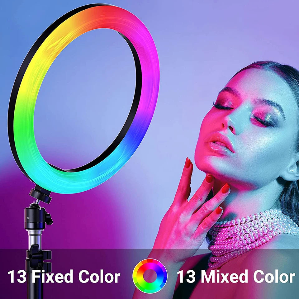 Aro de luz 26cm RGB con Trípode y Soporte Móvil