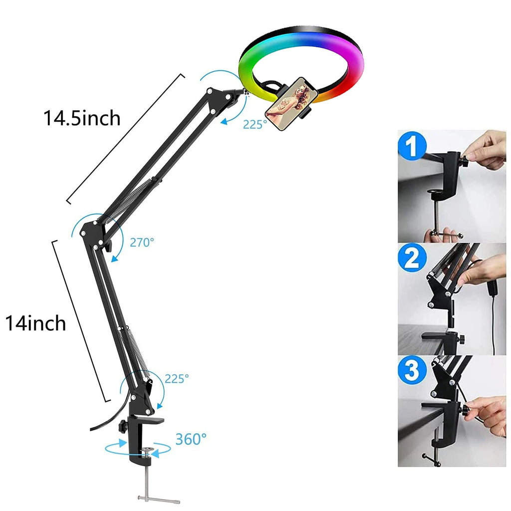 Aro de luz 26cm RGB con Trípode y Soporte Móvil