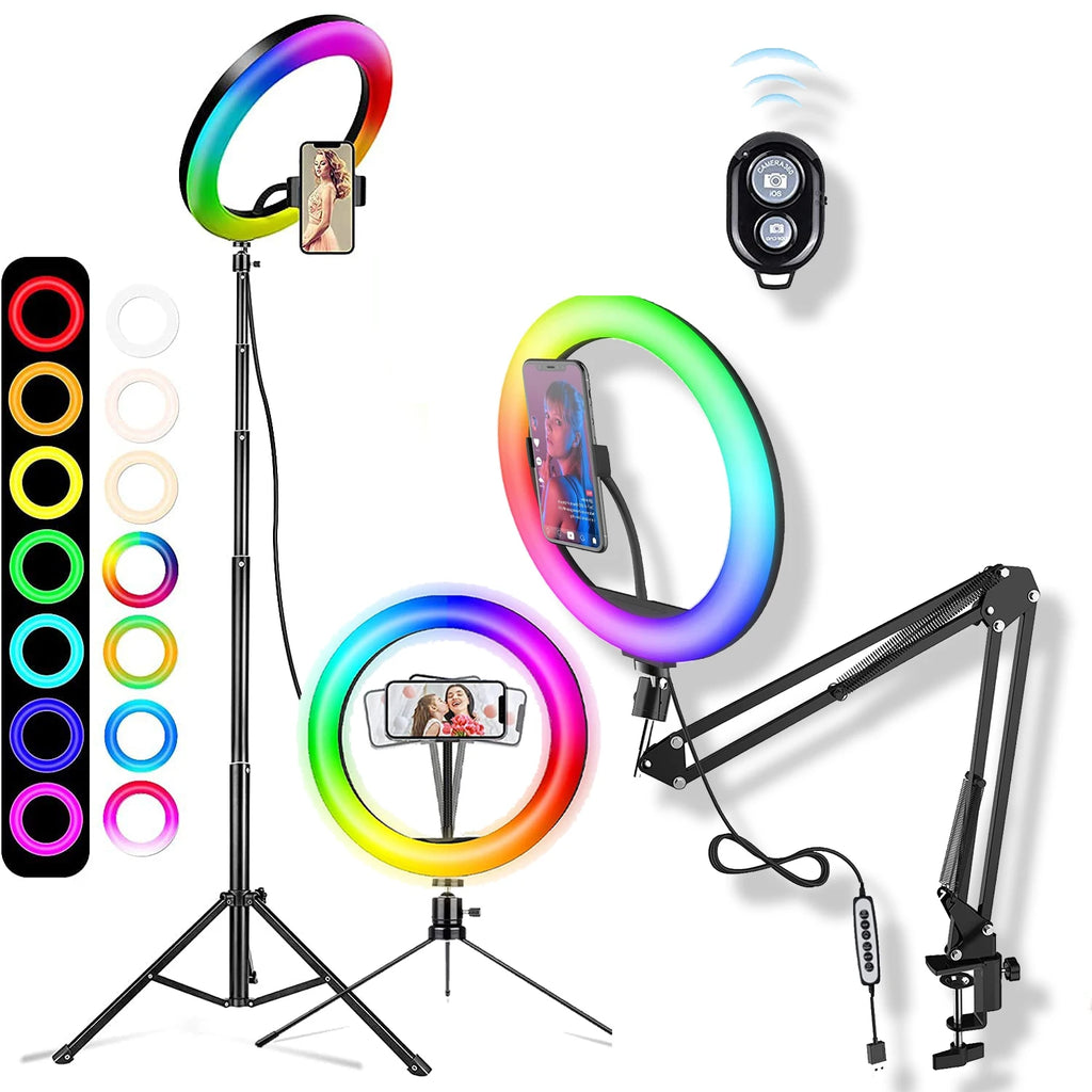 Aro de luz 26cm RGB con Trípode y Soporte Móvil