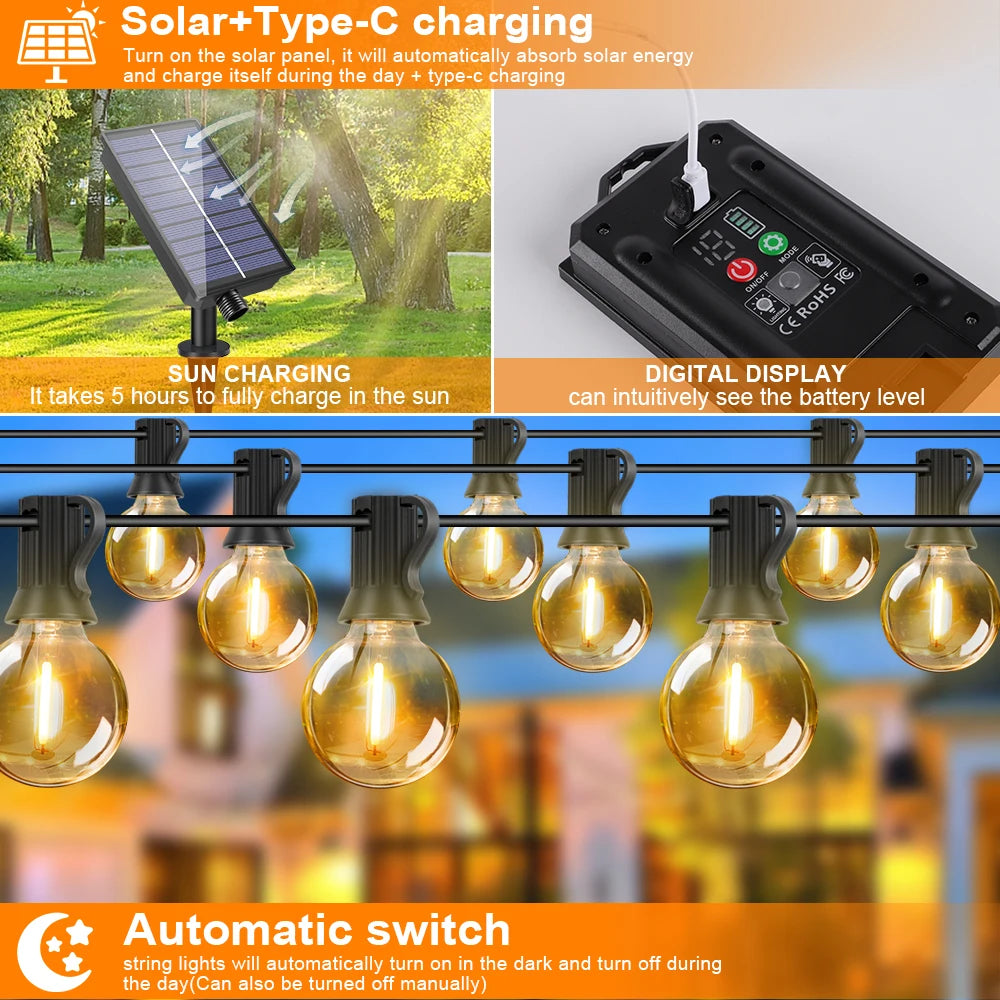Guirnalda de luz solar para exteriores G40 LED