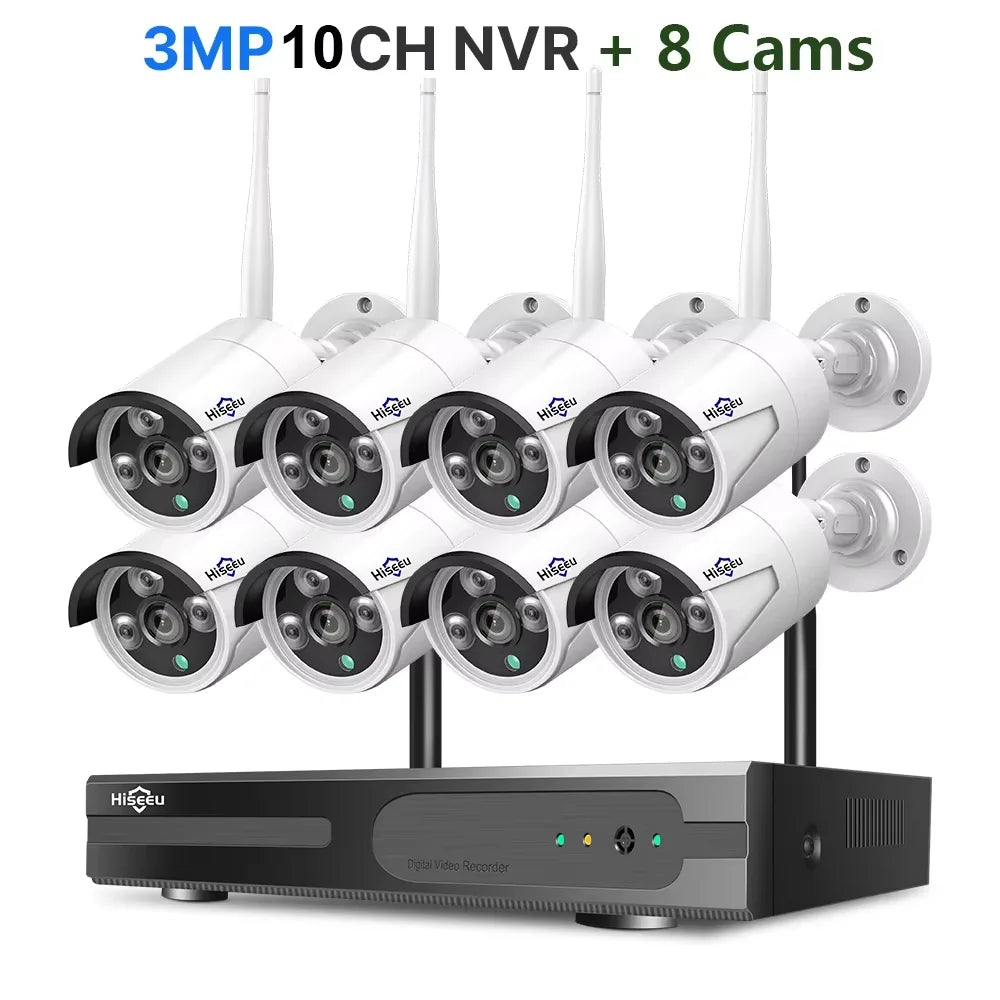 Hiseeu 3/5/8MP Sistema de Cámaras WiFi con NVR 10CH