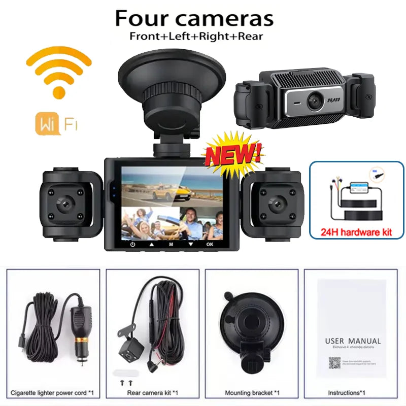 3/4 Channels 360° DashCam WIFI Video Recorder 1080P
