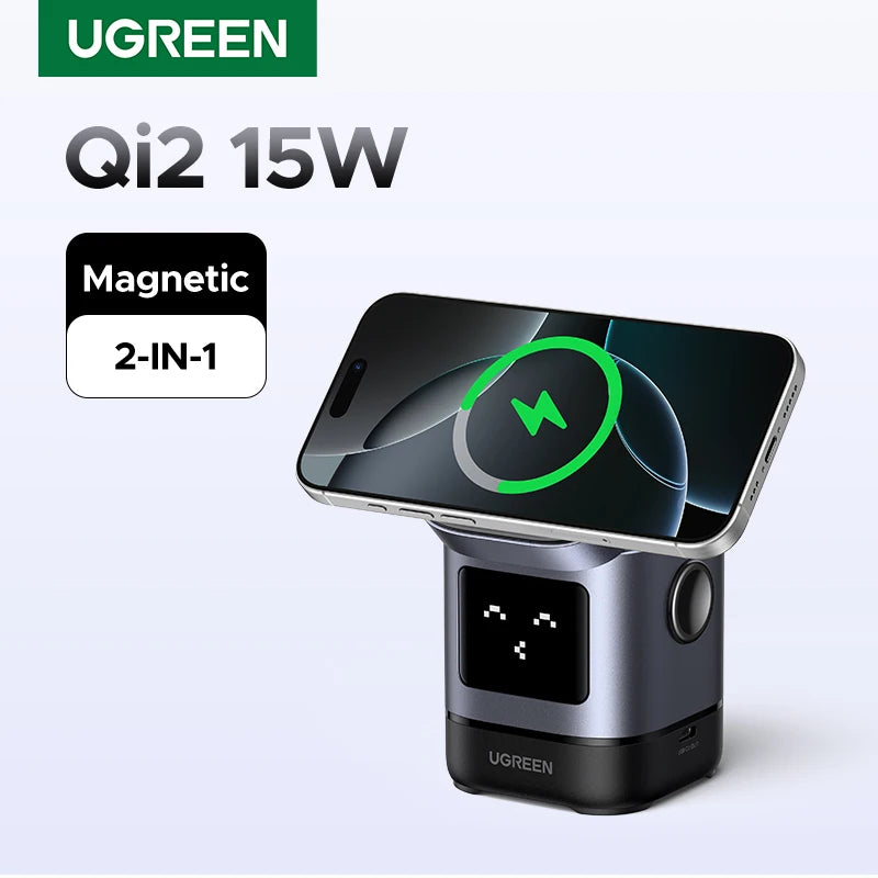 Soporte Cargador Inalámbrico UGREEN Magnético 2‑en‑1 para iPhone
