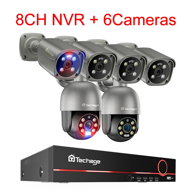 Techage Kit 8CH 4K 8MP PoE con Cámaras PTZ y Audio Bidireccional