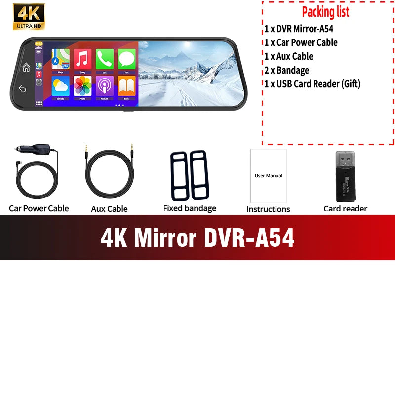 Dash Cam Acceo 4K Espejo Wireless CarPlay Android Auto