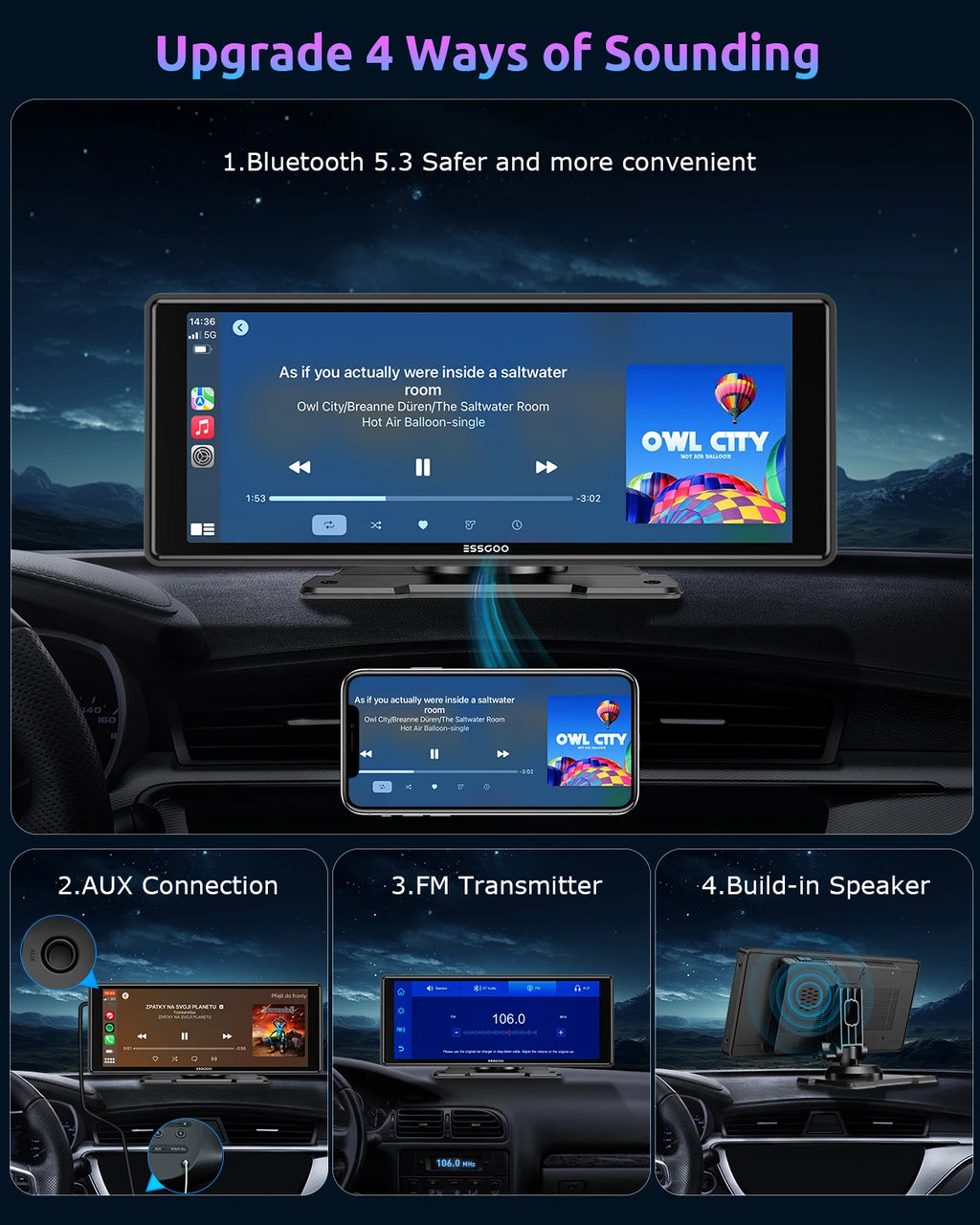 Écran Carplay & Android Auto 
ESSGOO 10,26"