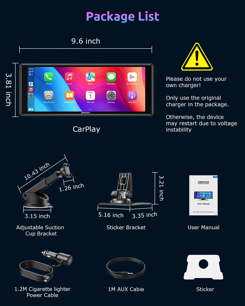 Écran Carplay & Android Auto 
ESSGOO 10,26"