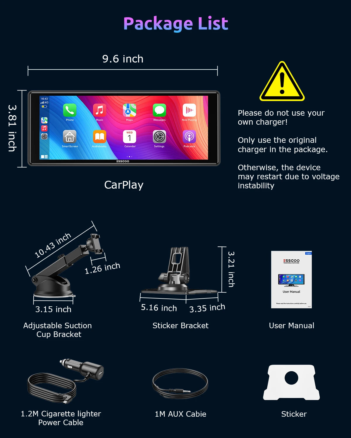 Écran Carplay & Android Auto 
ESSGOO 10,26"