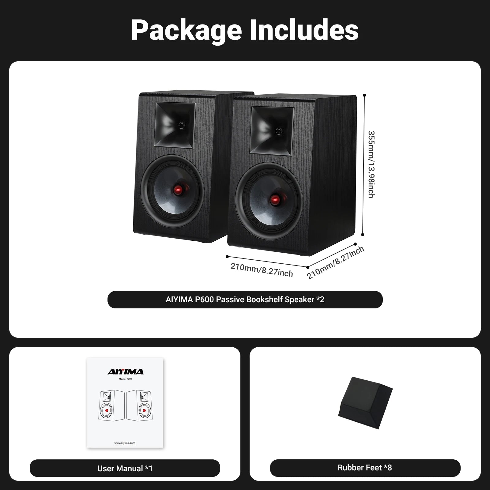 AIYIMA Upgraded P600 6.5 Inch Passive Speaker Wood Carbon Fiber Woofer Silk Bookshelf Speaker for Hifi A80 Amplifier Home