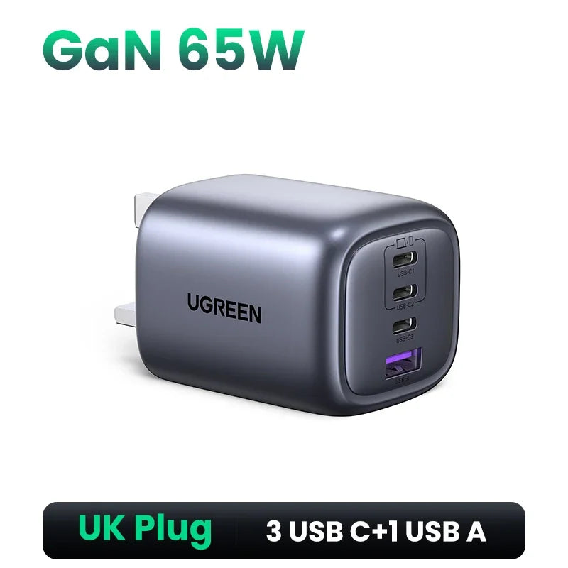 Cargador UGREEN 65W GaN 4 Puertos USB‑C