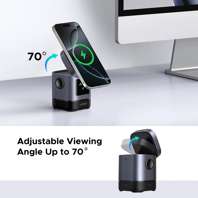 Soporte Cargador Inalámbrico UGREEN Magnético 2‑en‑1 para iPhone