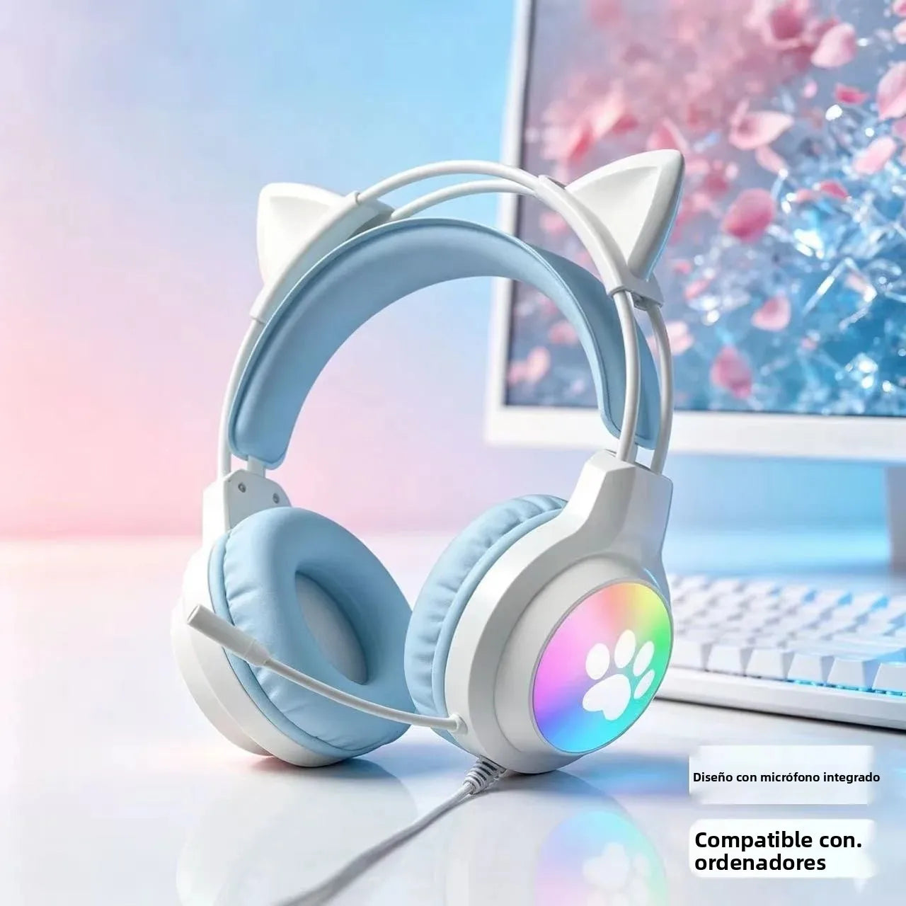 SOYTO Kawaii Cat Ear Audífonos Gamer RGB Color