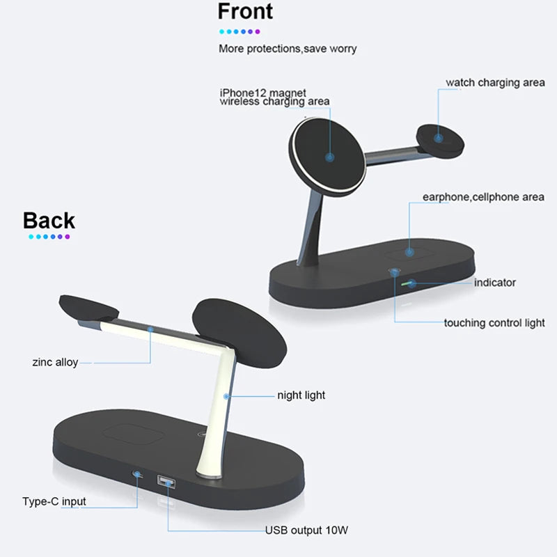 3 en 1 Cargador Inalámbrico Magnético para iPhone, Apple Watch y AirPods