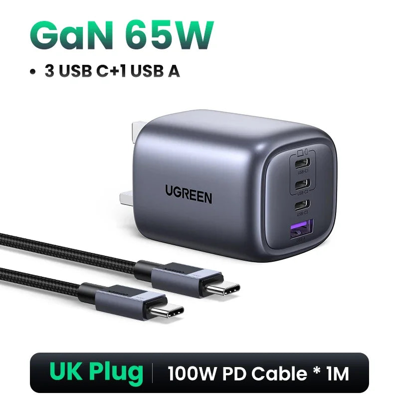 Cargador UGREEN 65W GaN 4 Puertos USB‑C