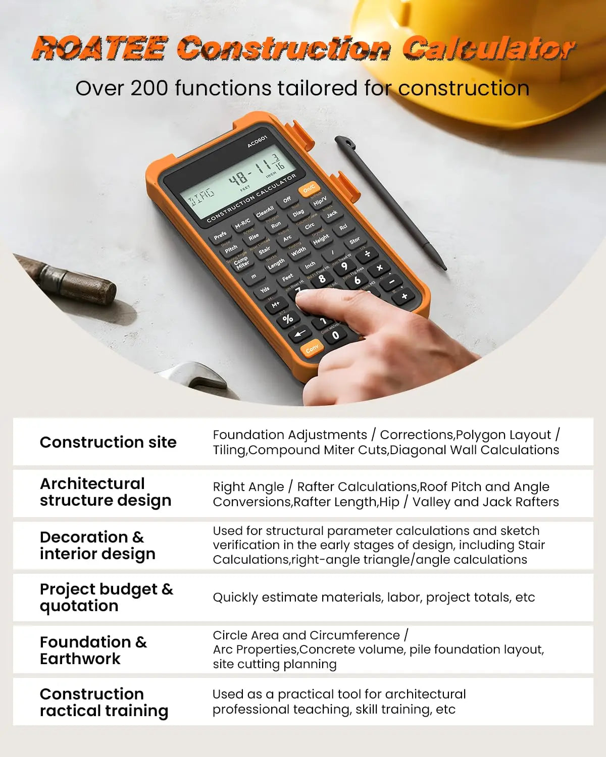 Calculadora de construcción con tableta de escritura industrial