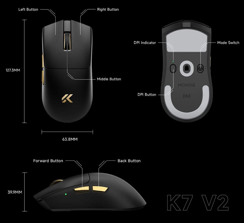 MCHOSE K7 V2 Wireless Gaming Mouse PAW3955 TI