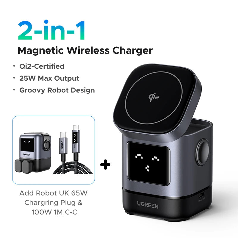 Soporte Cargador Inalámbrico UGREEN Magnético 2‑en‑1 para iPhone