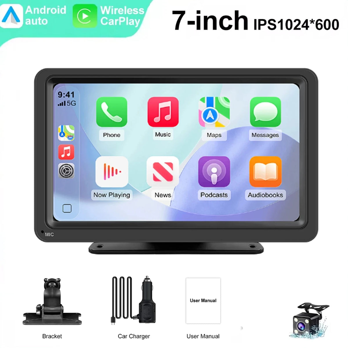 Pantalla Carplay & Android Auto 
Universal Portable IPS 7”