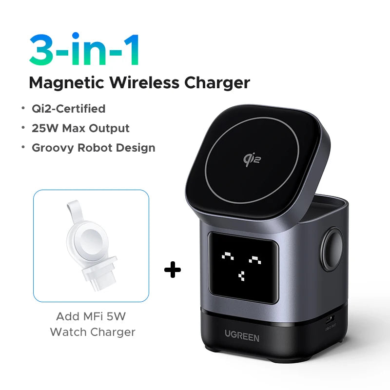 Soporte Cargador Inalámbrico UGREEN Magnético 2‑en‑1 para iPhone