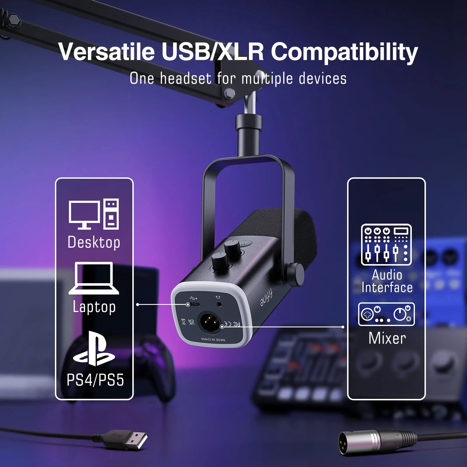 Micrófono FIFINE Dynamic XLR Kit con Boom Arm