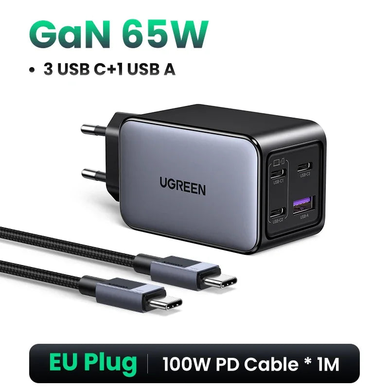 Cargador UGREEN 65W GaN 4 Puertos USB‑C