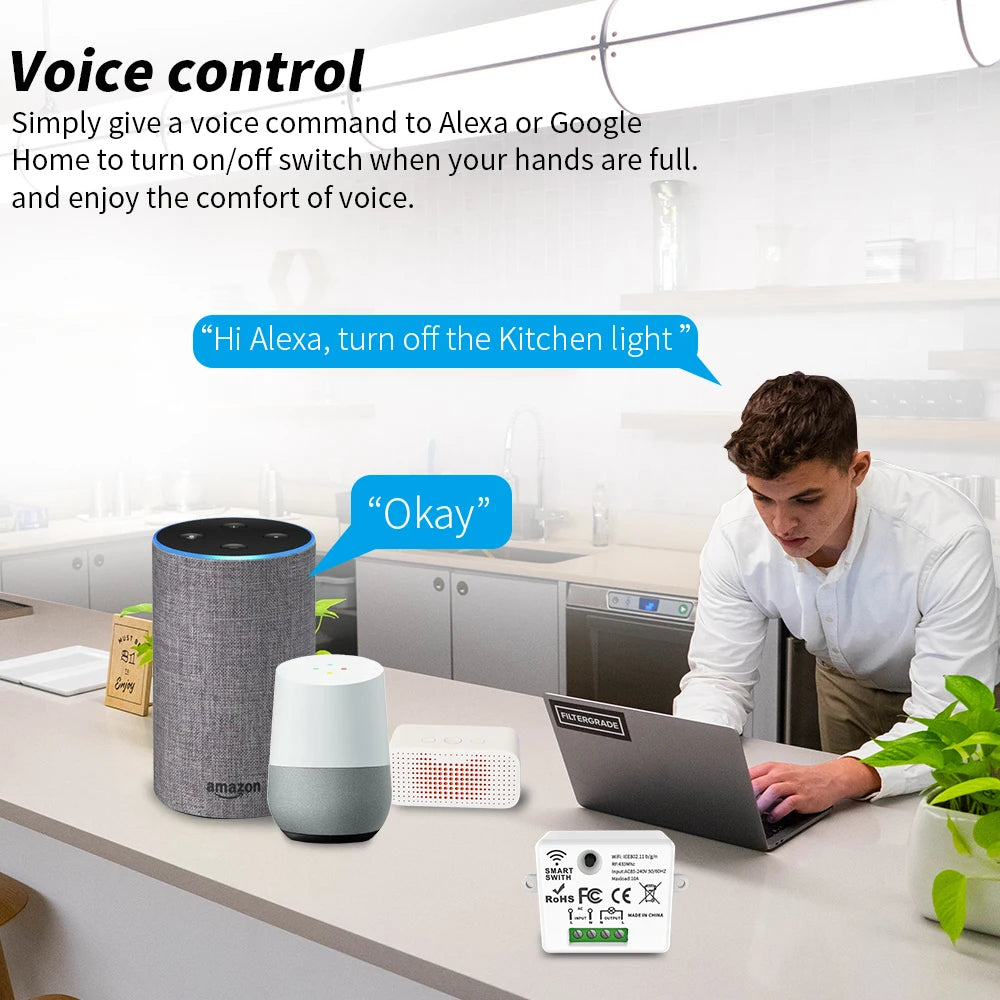 Tuya WiFi Wireless Switch 1/2/3 Gang RF433MHz Voice Control