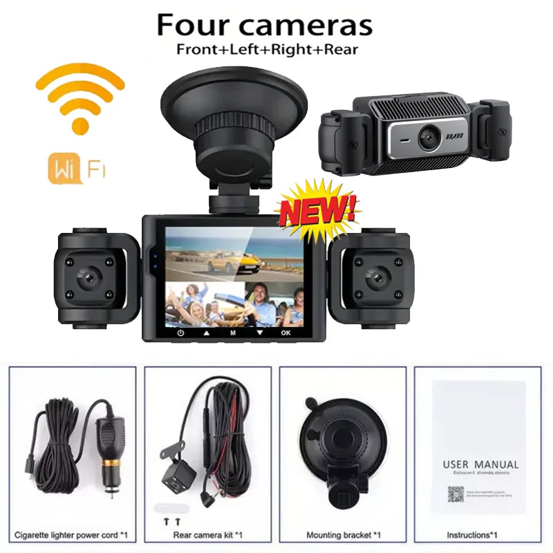 3/4 Channels 360° DashCam WIFI Video Recorder 1080P