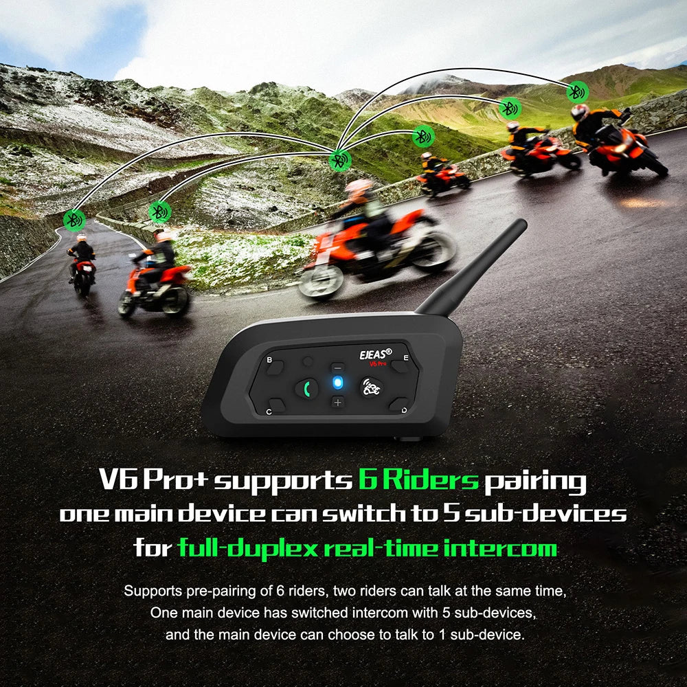 Intercomunicador EJEAS V6 PRO-BLUETOOTH para Casco de Moto IP67