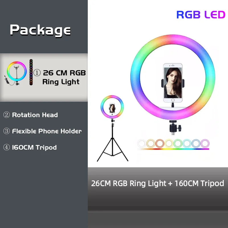Aro de Luz RGB con Trípode y Soporte Móvil