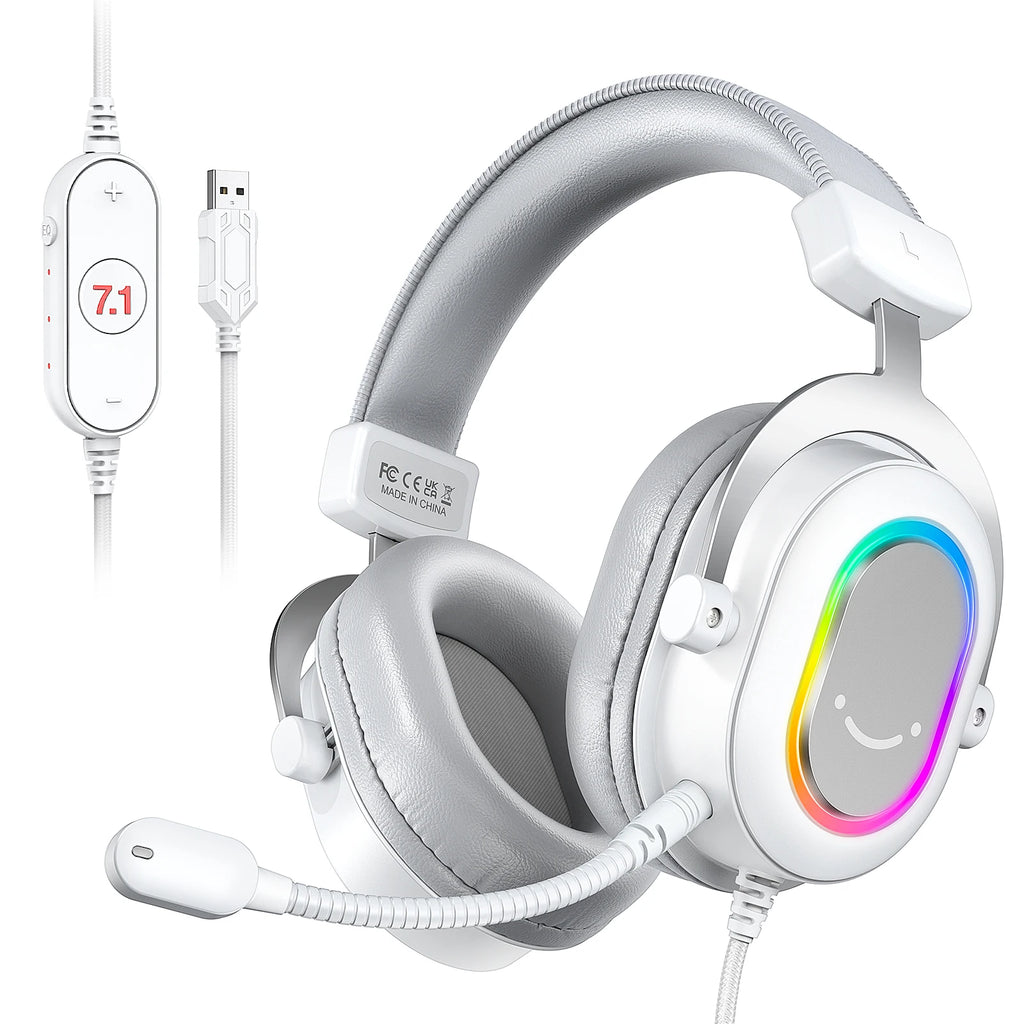 FIFINE USB Gaming Headset with 7.1 Surround Sound/Line Control/3EQ Mode,RGB Headphone with Mic,Plug and Play,for PC/PS5 -H6