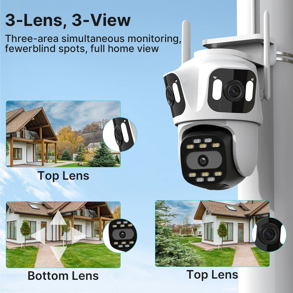 Three Lens PTZ IP Camera Outdoor HD Three Screen