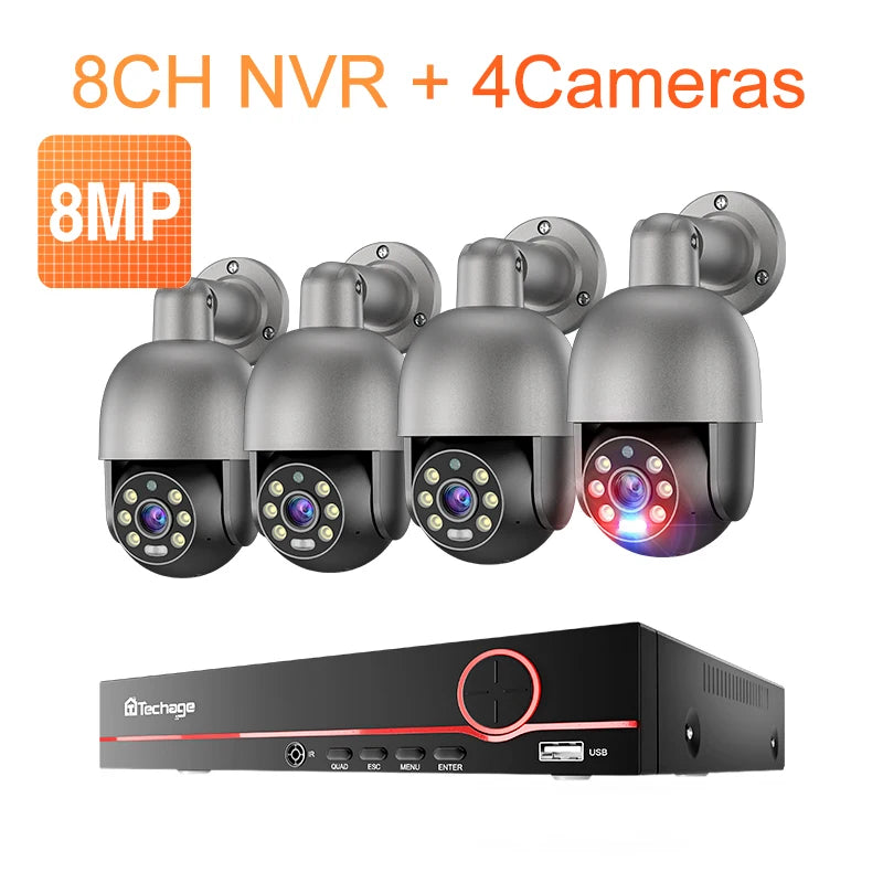 Système de caméra PTZ POE Techage 5MP/8MP 8 canaux H.265