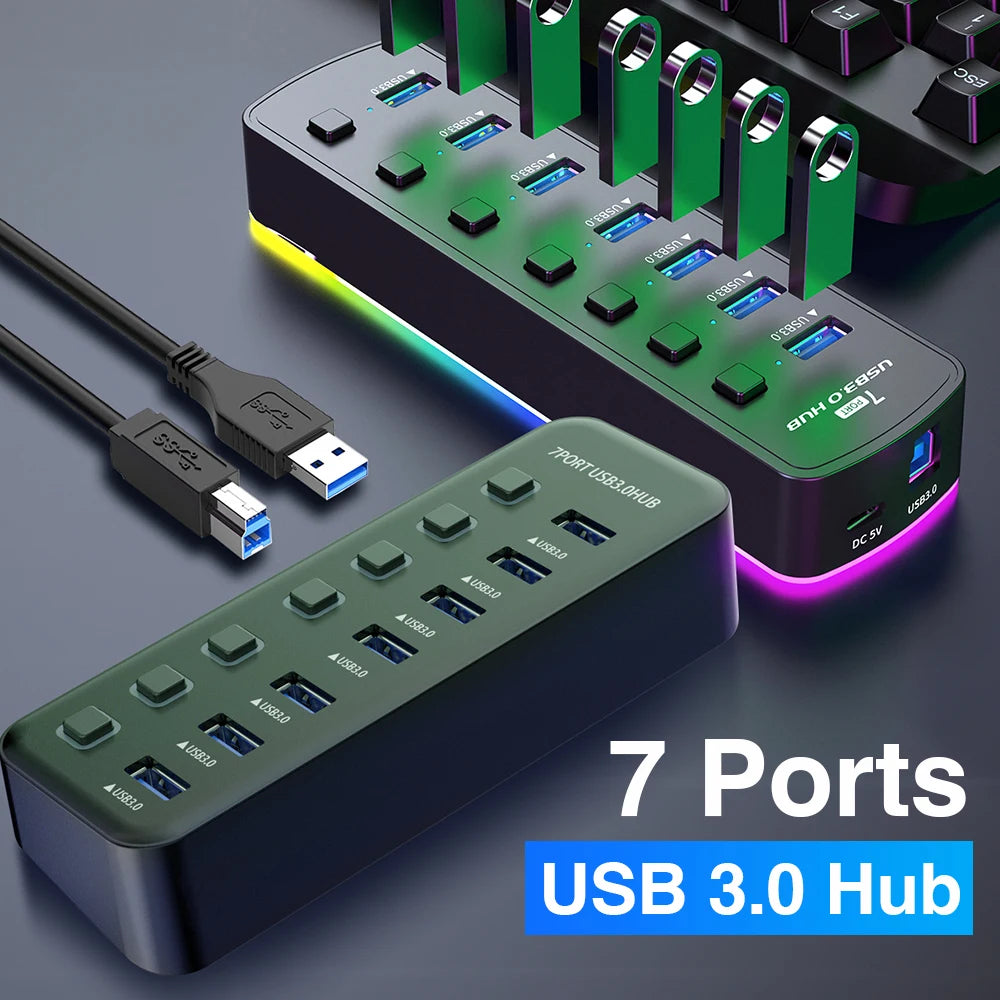Multi hub RGB USB 3.0 Hub 7 Ports Data