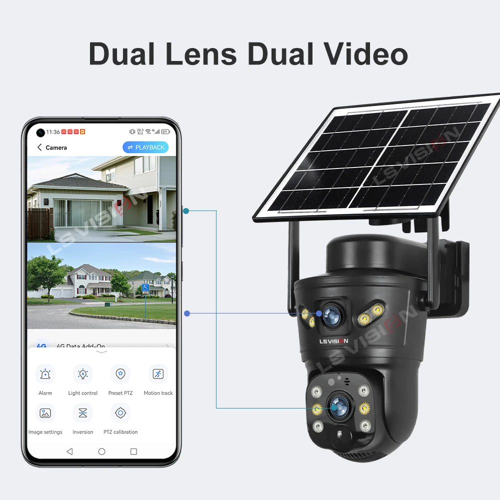 LS VISION 4K 8MP Dual Screens Solar Security Camera