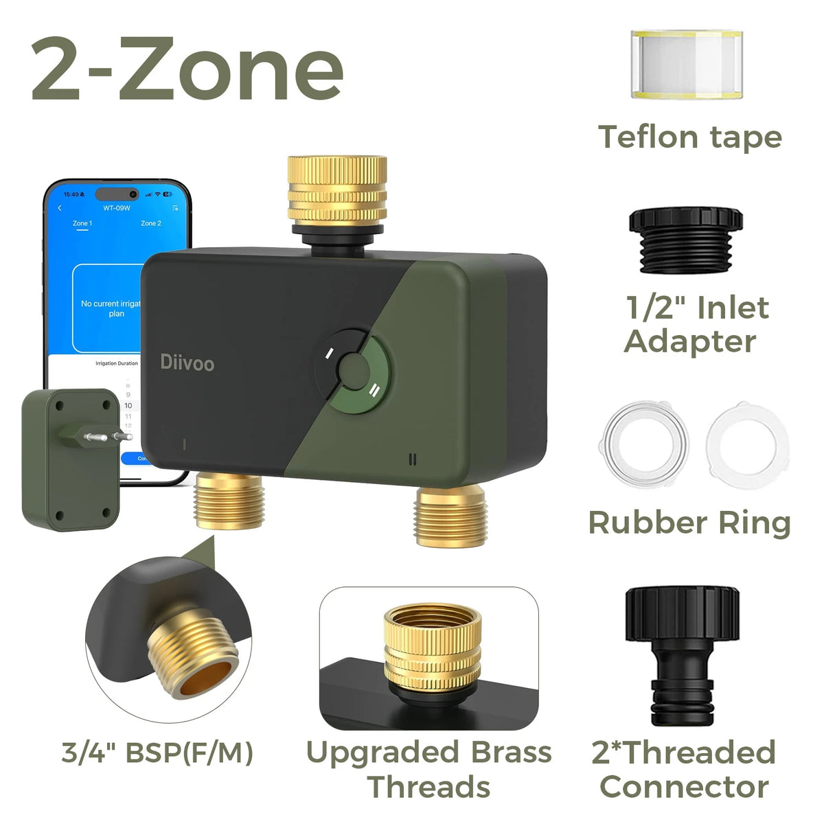 Sistema de Riego Diivoo WiFi de 2 Zonas