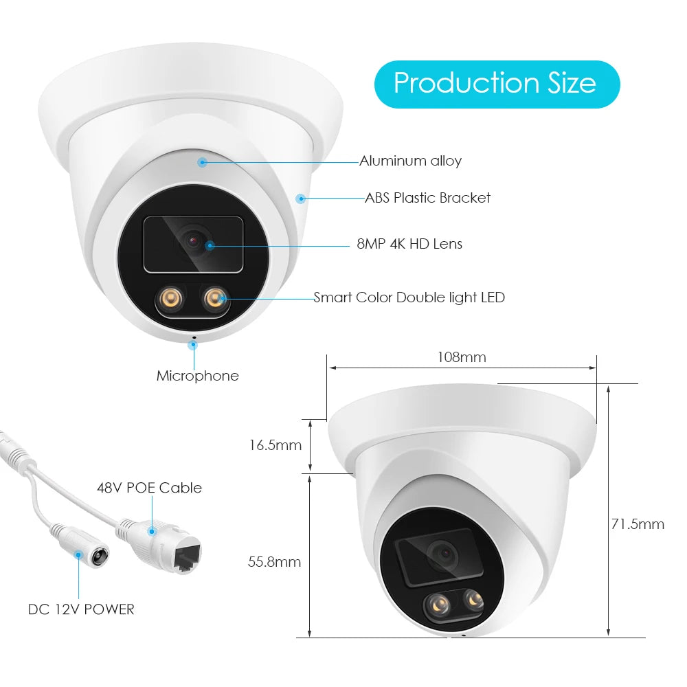 New 4K 8MP IP Camera Audio Outdoor POE H.265 Onvif
