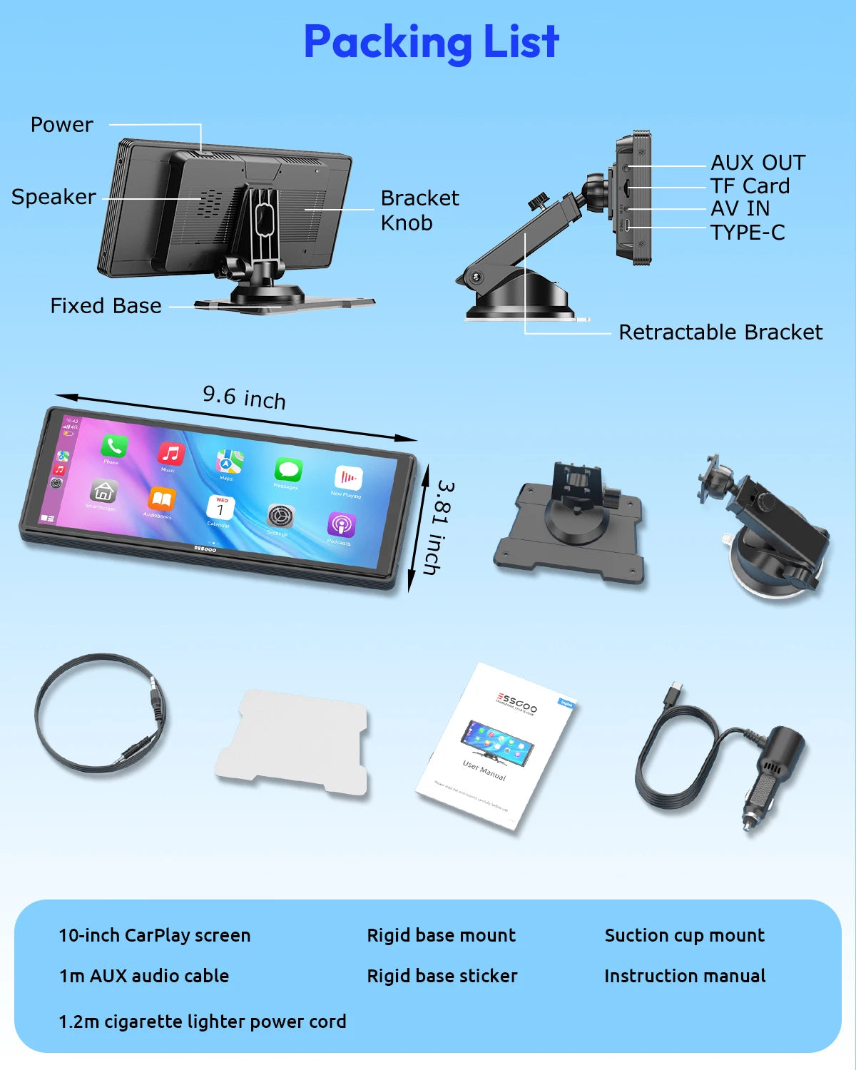 Pantalla Carplay & Android Auto 
ESSGOO 10.26"
