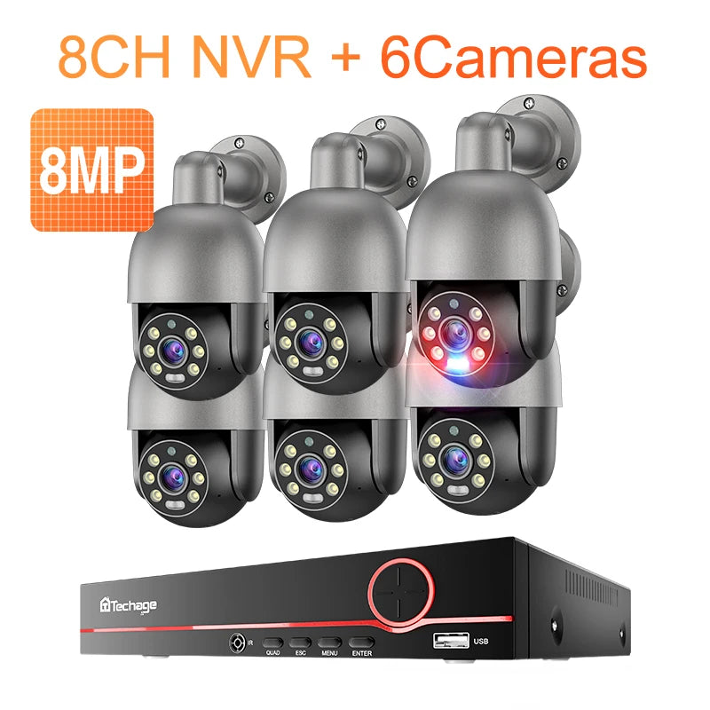 Système de caméra PTZ POE Techage 5MP/8MP 8 canaux H.265
