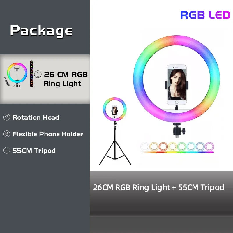 Aro de Luz RGB con Trípode y Soporte Móvil