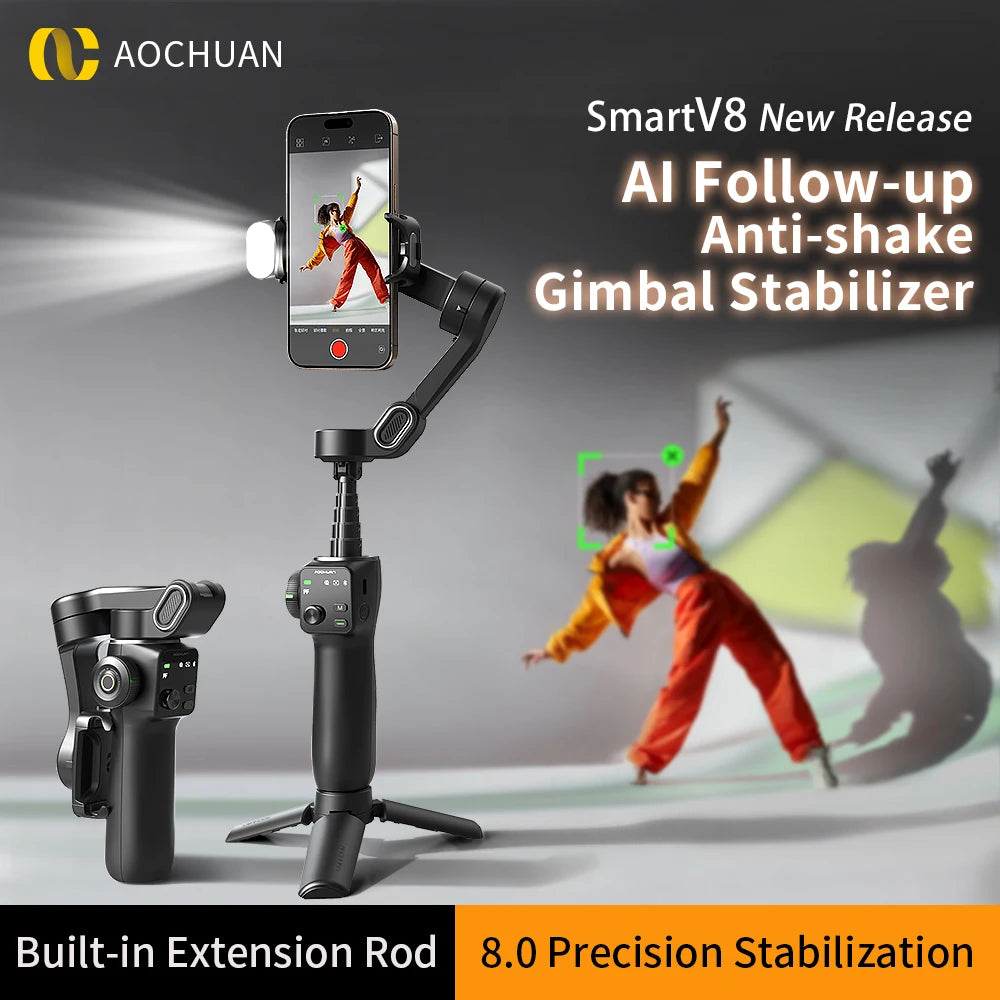 Estabilizador Gimbal AOCHUAN Smart V8 3 Ejes con Trípode