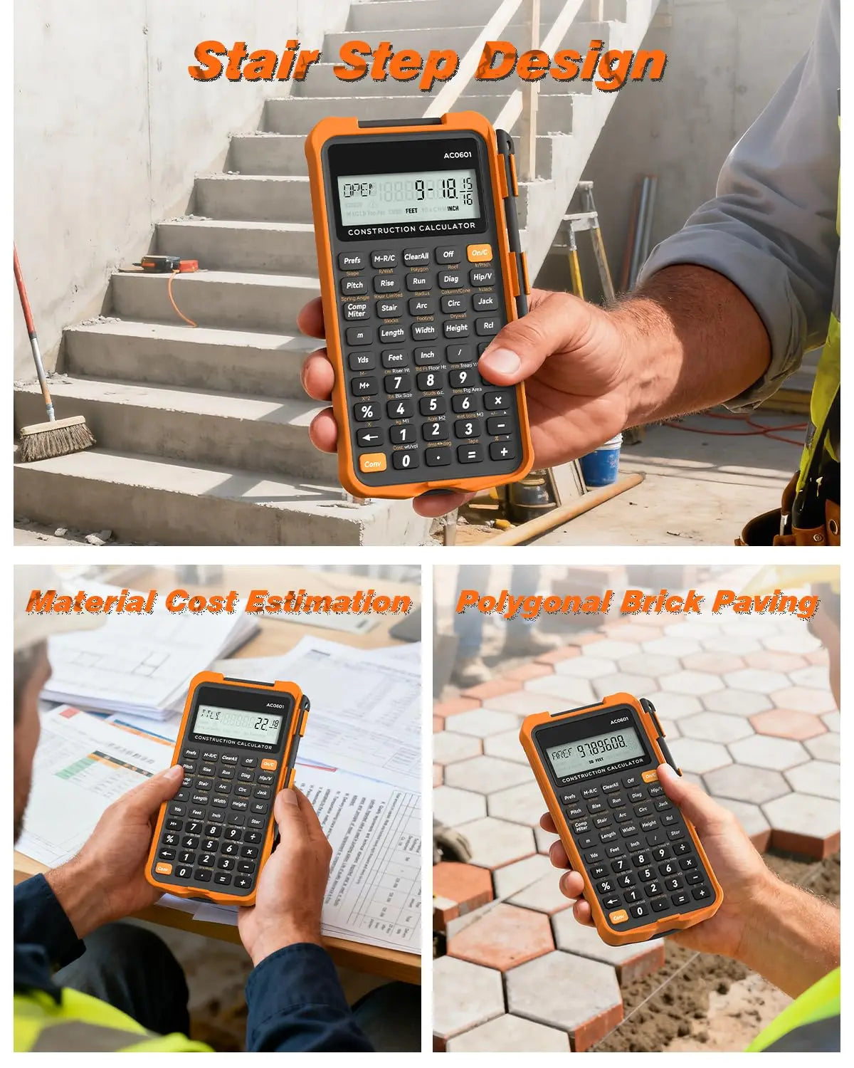 Calculadora de construcción con tableta de escritura industrial