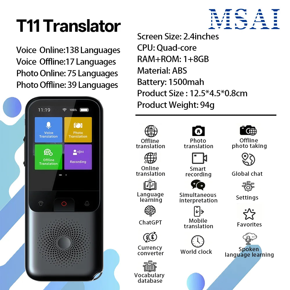 Traductor MSAI T11 138 idiomas para viajes en tiempo real