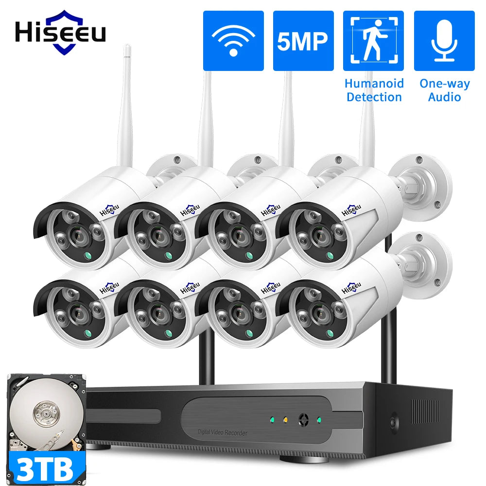 Hiseeu 3/5/8MP Sistema de Cámaras WiFi con NVR 10CH