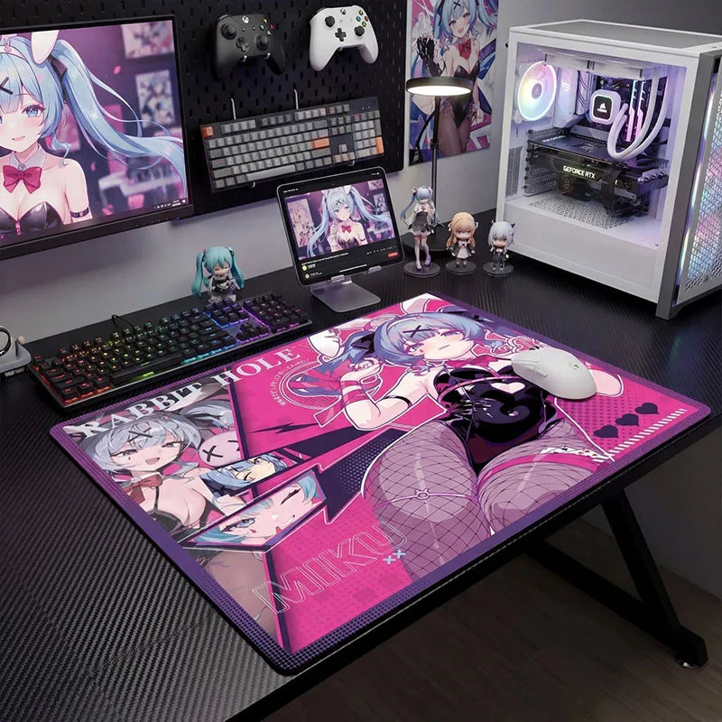 Hatsune Miku Large Mouse Pad Anime Gaming Desk Mat Non Slip Rubber Base Locked Edge Keyboard Mat for PC Gamer Fans Perfect Gifts