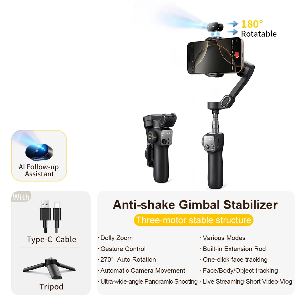 Estabilizador Gimbal AOCHUAN Smart V8 3 Ejes con Trípode