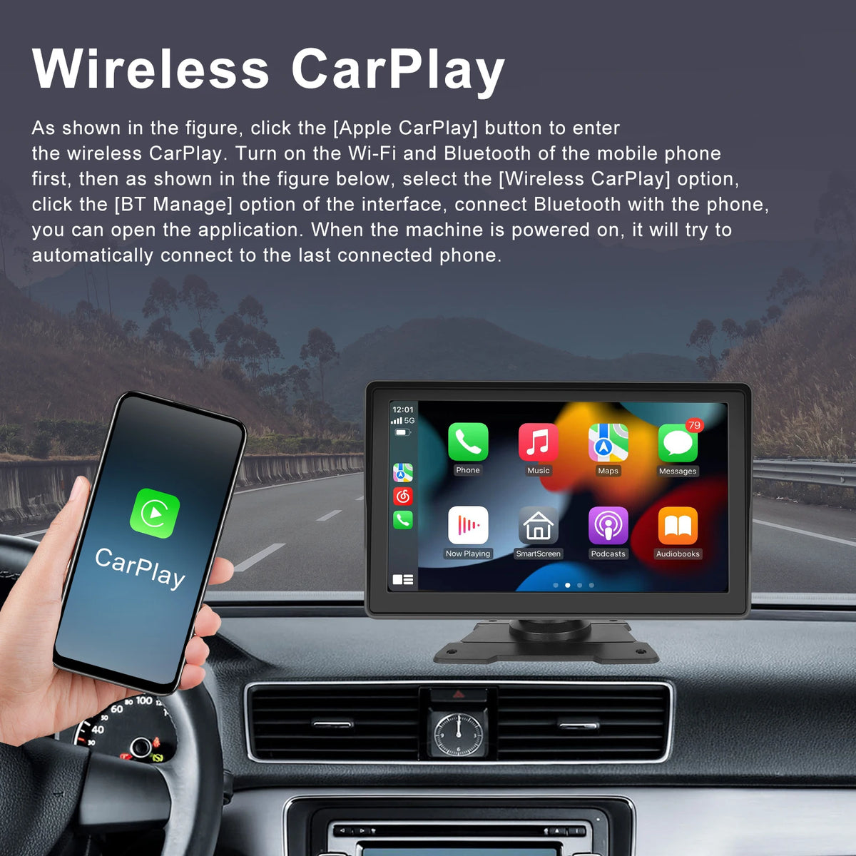 Pantalla Carplay & Android Auto 
Podofo 7''